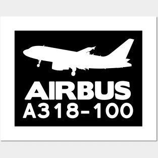 Airbus A318-100 Silhouette Print (White) Posters and Art